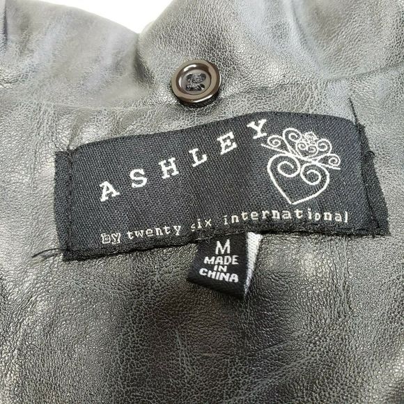 ASHLEY Size M Dark Gray Faux Leather Vest Moto Zip - Picture 3 of 7
